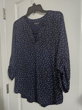 Fortune + Ivy Navy Blue Blouse Polka Dots Size Medium